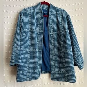 J. Jill Pure Jill Indigo Jacquard 3/4 Sleeve‎ Jacket Sz XL Blue Stream Wash